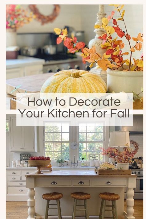 Decorate Kitchen For Fall, Fall Kitchen Countertop Decor, Styling Open Shelves In Kitchen, Decoration Ideas Kitchen, Cozy Kitchen Decor, Kitchen Decoration Ideas, Fall Pies, Kitchen Countertop Decor, Lemon Kitchen Decor