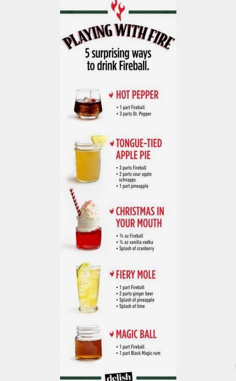 Fireball drinks Keto Fireball Drinks, Fireball Mixed Drink, Fireball And Baileys Drink Recipes, Best Fireball Drinks, Fireball And Coke Drink Recipes, Fireball Mixed Drinks Recipes, Drinks Alcohol Recipes Fireball, Mix Drinks With Whiskey, Fireball Whiskey Cocktails