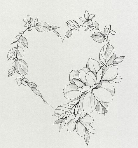 Rose Heart Tattoo, Floral Back Tattoos, Wreath Tattoo, Heart With Flowers, Red Ink Tattoos, Thigh Tattoos, Gothic Tattoo, Heart Tattoo Designs, Floral Tattoo Design