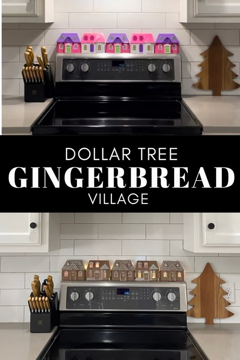 Get the Pottery Barn gingerbread village designer look for less by making this DIY gingerbread village using Dollar Tree items. Gingerbread Theme. Christmas Kitchen. Gingerbread Christmas Decor Aesthetic, Blue Diy Decor, Diy Traditional Christmas Decor, Holiday Decor Aesthetic, Dollar Tree Gingerbread, Christmas Decor Ideas Aesthetic, Winter Traditions, Diy Gingerbread, Holiday Interior