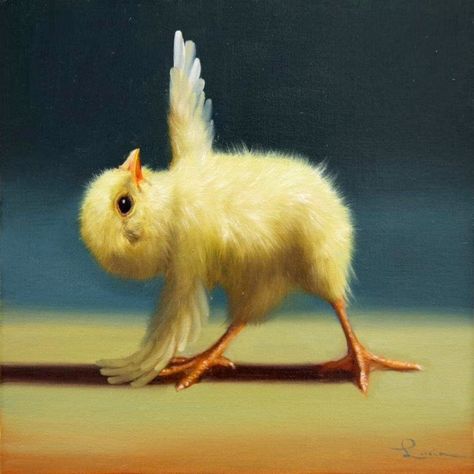 Absurdly Flexible Chicks Lunge, Twist, and Stretch into Perfect Yoga Poses | Colossal Render Art, Farm Animal Painting, Triangle Pose, Lucia Heffernan, Realistic Oil Painting, Tree Pose, Pose Yoga, Cute Paintings, Art Et Illustration