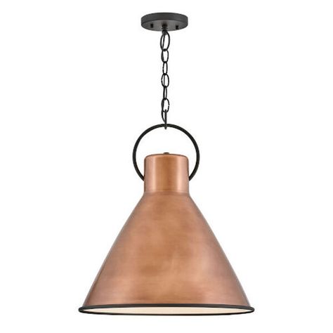 Hinkley Winnie Antique Copper and Textured Black One-Light Medium Pendant 3555AP | Bellacor Oversized Pendant Light, Traditional Pendant Lighting, Large Pendant Lighting, Copper Lighting, Hinkley Lighting, The Farmhouse, Dimmable Lamp, Metal Mirror, Black Accents