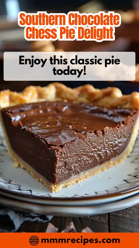 Discover the southern charm of chocolate chess pie. This classic dessert offers a gooey chocolate filling encased in a crispy crust. Southern Chocolate Chess Pie, Chocolate Chess Pie Recipe, Homemade Chocolate Pie, Chocolate Pie Filling, Chess Pie Recipe, Chocolate Chess Pie, Chocolate Deserts, Chess Pie, Pastry Pie