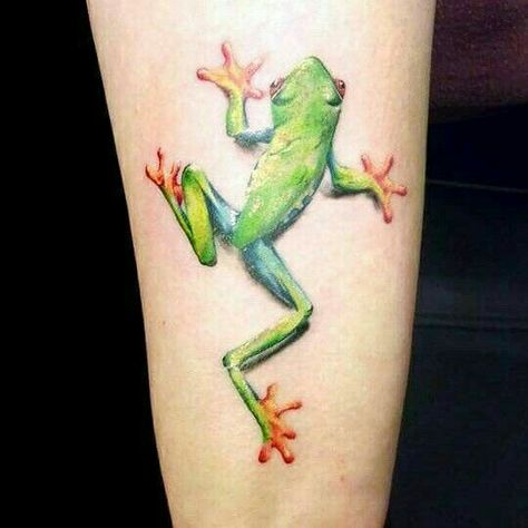 Small Tree Frog Tattoo, Realistic Frog Tattoo, Pr Tattoo, Frog Project, Frog Tattoo Ideas, Taino Tattoos, Tree Frog Tattoos, Animal Tattoos For Men, Penguin Tattoo