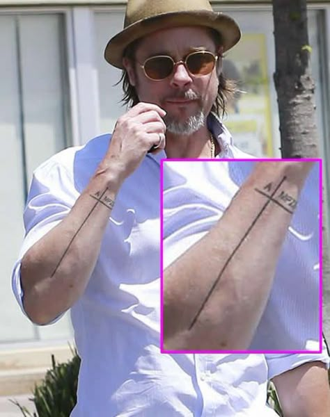 Arm Tattoos With Meaning, Brad Pitt Tattoo, Brad Pitt Images, Brad Pitt News, Tattoo 2015, Tattoo 2017, Left Arm Tattoos, Inner Arm Tattoo, New Tattoo