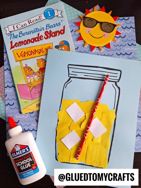 Torn Paper Lemonade Craft Idea For Kids Lemonade Craft, Summer Preschool Crafts, Lemon Crafts, Summertime Crafts, Cool Glass, Paper Bag Crafts, Summer Preschool, Friend Crafts, Jar Design