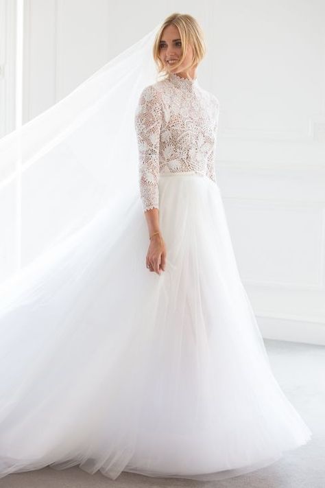 Chiara Ferragni Wedding, Dior Wedding Dresses, Couture Dior, Second Wedding Dresses, Muslim Wedding Dresses, Iconic Weddings, Gaun Fashion, Lace Bride, Mini Robes