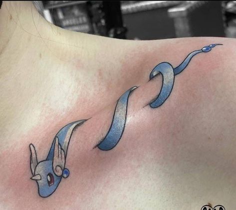 Dragonair Tattoo, Dragonite Tattoo, Traditional Pokemon Tattoo, Togepi Tattoo, Pokemon Tattoo Design, Snorlax Tattoo, Nintendo Tattoo, Pikachu Tattoo, Nerdy Tattoos