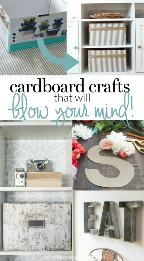 Go green and save money with these cardboard crafts. Make an upcycle project with basic supplies you already have... like cardboard! Card Board Crafts, Cardboard Decor, Cardboard Crafts Decoration, Cardboard Box Diy, Cardboard Organizer, Board Crafts, Cardboard Recycling, Cardboard Storage, Cardboard Crafts Diy