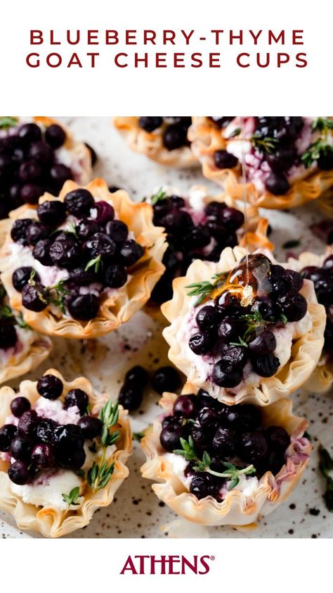 Cheese lovers, unite. On #NationalCheeseLoversDay, we're wrapping up our favorite melters in a crispy phyllo blanket. Save these recipes now! Fall Ordourves, Blueberry Goat Cheese Appetizer, Phyllo Turnovers, Party Appies, Goat Cheese Phyllo, Green Pea Pesto, Goat Cheese Tarts, National Cheese Lovers Day, Phyllo Shells