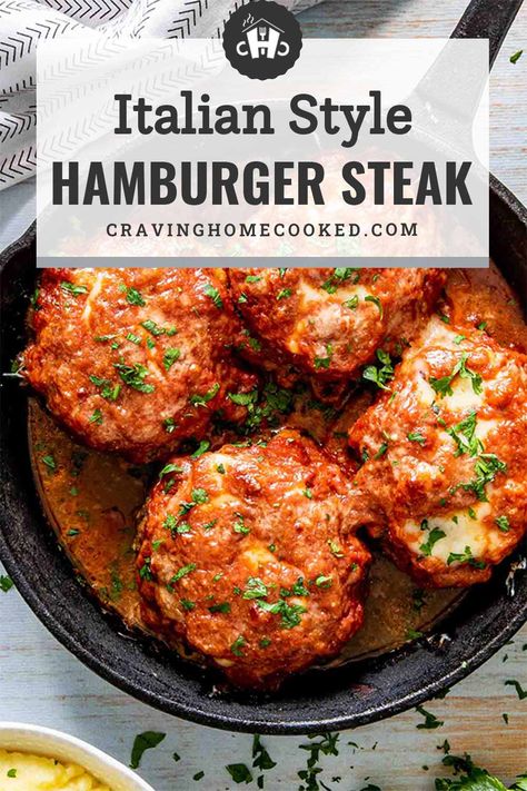 Hamburger And Marinara Sauce Recipes, Hamburger Italian Recipes, Italian Burgers Ground Beef, Hamburger Steak Patties, Italian Hamburger Recipes, Italian Burger Recipe, Italian Cheeseburgers, Beef Patty Dinner Ideas, Recipes Using Marinara Sauce