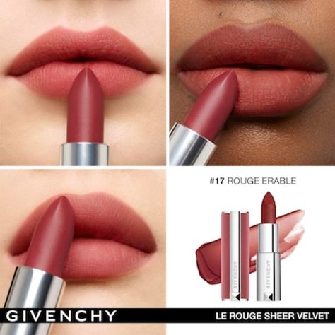 Givenchy Le Rouge Sheer Velvet Matte Lipstick - BeautyVelle | Makeup News Givenchy Sheer Velvet Lipstick, Wedding Lipstick Colors, Givenchy Lipstick, Matte Lipstick Brands, Pale Skin Makeup, Skin Tone Makeup, Velvet Matte Lipstick, Makeup Drawing, Buy Makeup