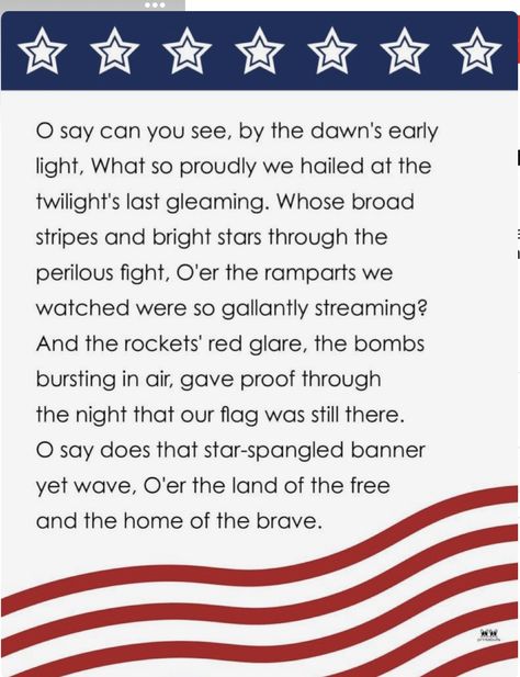 The Star Spangled Banner Lyrics, Star Spangled Banner Activities For Kids, Star Spangled Banner Lyrics, God Bless America Lyrics, Banner Lyrics, Patriotic Classroom, Memorial Day Crafts, Quinceñera Ideas, Teen Room Designs