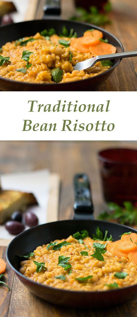 Traditional white bean risotto Risotto With Beans, Canalini Beans, Bean Risotto, Lunch Board, Vegan Risotto, Bean Recipe, Plant Based Dinner, Egg Free Recipes, Vegan Lunches