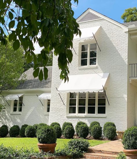 White On White Exterior House, Austin Homes, House Exteriors, Backyard Inspo, White Brick, French Country Cottage, Painted Brick, English House, Exterior Brick