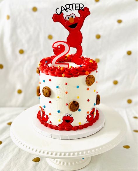 Smash Cake Sesame Street, Sesame Street Buttercream Cake, Sesame Street Birthday Party Ideas Cake, Buttercream Sesame Street Cake, Elmo 2nd Birthday Cake, Simple Elmo Cake, Elmo Cake Ideas, Sesame Street 2nd Birthday Cake, Elmo Birthday Cake Boy