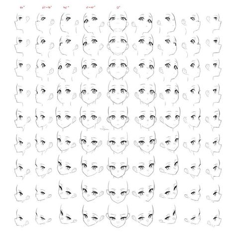 Face 360 Reference, Cute Shapes To Draw, Anime Face Perspective, 360 Face Reference, 360 Head Turn Reference, Camera Angles Drawing, Anatomy Reference Eyes, Head All Angles, Face All Angles