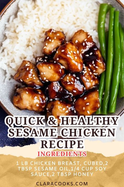 Quick & Healthy Sesame Chicken Recipe Simple Clean Dinner Recipes, Clean Simple Recipes, Easy Asian Chicken Recipes Healthy, Easy Healthy Chinese Food Recipes, Sesame Soy Chicken, Low Carb And Sodium Meals, How To Make Sesame Chicken, Chicken Sesame Recipe, Cheap Easy Healthy Recipes