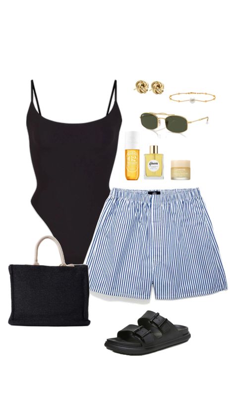 Summer outfit idea, black body, black sandals, scandi shorts, sunglasses, accessories, fashion inspiration, Sol de Janeiro #ad #sponsored #affiliate Body - https://amzn.to/3JH8h8o Shorts - https://amzn.to/3UCuFGi Sandals - https://amzn.to/44kImNc Bag - https://amzn.to/4a1Wc8t Sunglasses - https://amzn.to/3Wl8ohd Accessories - https://amzn.to/4biuzco https://amzn.to/3JEOB4P https://amzn.to/3JEcLg3 https://amzn.to/4aTaM3x https://amzn.to/44j5Wdj Sandals And Shorts Outfit, Scandi Shorts Outfit, Scandi Shorts, Body Suit Outfits Summer, Black Bodysuit Outfit, Travel Fits, Snatched Waist, 2024 Outfits, Body Suit Outfits