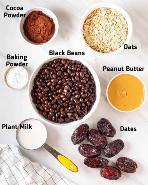 Black Bean Brownies With Dates, Black Bean Date Brownies, Desserts With Black Beans, Cooking With Dates Desserts, Vegan Brownies Healthy, Vegan Black Beans Recipe, Black Bean Snacks, Black Beans Brownies, Black Bean Brownies Recipe