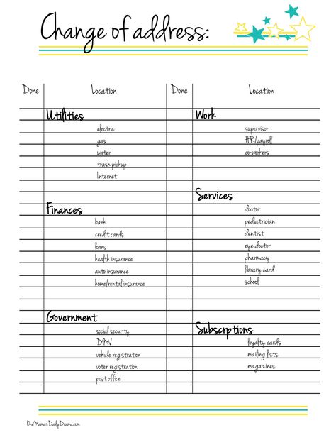 Free printable change of address checklist | One Mama's Daily Drama --- This is a handy list of all the places you need to remember to change your address when you move. Change Of Address Checklist, Moving Timeline, Daily Drama, Moving New House, Moving House Tips, House Buying, Change Of Address Cards, Address Change, Doomsday Prepping