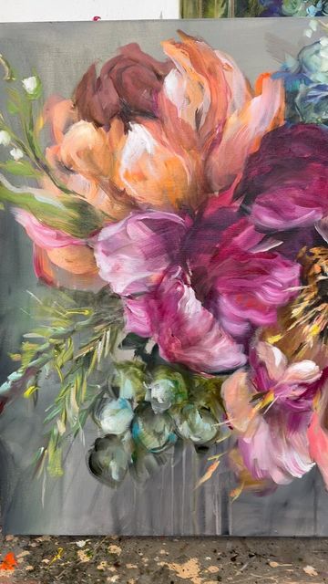 Moody Floral Painting, Victorian Floral Painting, Abstract Flower Bouquet Painting, Flower Painting Canvas, Big Flowers, Flower Art Painting, Art Furniture, Abstract Flowers, Abstract Floral