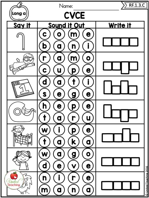 Sound it Out activities are a great way to help students segment and blend words. In this sound it out worksheet, students look at the picture and say the word. As they sound out the word, they color the matching letters to spell the word. Finally, students write the complete CVCe word in the letter boxes. This activity is great for reviewing how to read and spell magic e words. Teaching Magic E Activities, Long A Vowel Activities, Cvce Words Worksheets, Magic E Words Worksheet, Segmenting Words Activities, Cvce Activities Freebies, Magic E Worksheet, Magic E Activities, Kindergarten Ckla