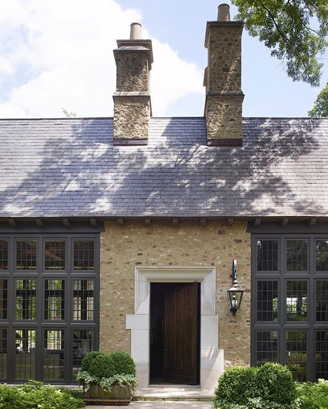 McALPINE (@mcalpinehouse) • Instagram photos and videos Entrance Architecture, Bobby Mcalpine, Moderne Pools, Transitional House, Transitional Living Rooms, Doors And Windows, Farmhouse Exterior, Stone Houses, Stone House