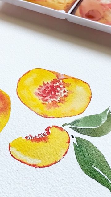 Kristin Van Leuven on Instagram: "When I posted about peaches earlier this week I didn’t know you all would be so excited about them! Full tutorial now on my YouTube channel (link in bio!) Peaches are easier than you might think! Will you try these out? #watercolor #peaches #watercolorpeaches" Peaches Watercolor Paintings, Small Watercolor Paintings Aesthetic, Easy Watercolor Fruit, How To Paint A Peach, Peach Watercolor Painting, Fruit Watercolor Painting Easy, Easy Watercolor Pencil Ideas, Watercolor Fruit Tutorial, Watercolor Art Summer