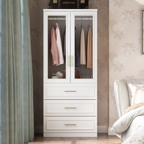 Combo Armoire Wardrobe Storage Cloest Modular Cabinet Dresser Lacquer - Bed Bath & Beyond - 37778709 Freestanding Armoire, White Armoire, Door Bed, Cabinet Glass Doors, Modular Cabinets, Modular Wardrobes, Corner Wardrobe, Wood Armoire, House Remodeling