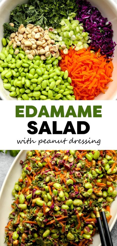 Edamame Salad with Peanut Sauce Edamame Asian Salad, Edamame Peanut Crunch Salad, Meals With Edamame Beans, Edamame Carrot Salad, Vegan Recipes With Edamame, Asian Vegetable Salad, Dan Dan Edamame, Kale Edamame Salad, Vegan Edamame Salad