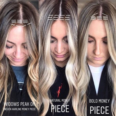 Diy Money Piece Hair, Uneven Hairline, Hair Color Placement, Money Piece Hair, Blonde Foils, Money Pieces, Hair Foils, Redken Hair Color, Hair Color Formulas