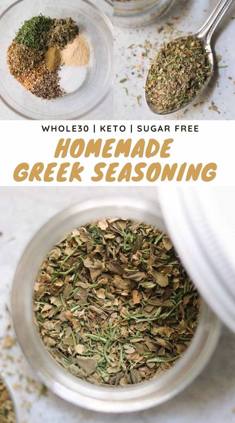 This homemade Greek Seasoning Blend is a wonderful addition to your kitchen spice cabinet! Mix up a jar to use in all your favorite Greek inspired recipes, from delicious roasted vegetables, to perfectly seasoned chicken and lamb, to tasty salad dressings! Best of all, it's made without sugar or any sweeteners, so it's perfect for Whole30 and Keto eating plans. Kitchen Spice Cabinet, Low Sodium Recipes Heart, Dried Lemon Peel, Delicious Salmon Recipes, Recipes Vegetables, Whole30 Keto, Quick Salads, Greek Seasoning, Greek Flavors