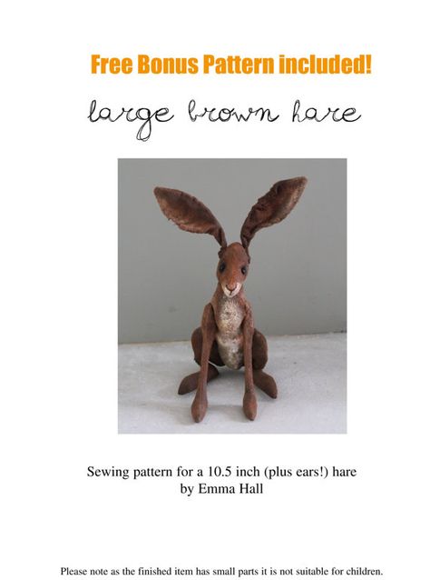 Brown Hare Pdf sewing pattern by EmmaHallArt on Etsy Hare Pattern, Rabbit Diy, Stuffed Bunnies, 3d Rabbit, Bengal Kittens, Easter Decorating Ideas, Fabric Doll Pattern, Teddy Bear Sewing Pattern, Felt Animal Patterns