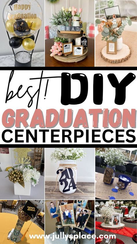 Get ready to celebrate your graduate's big day with some amazing graduation party centerpieces that will be the talk of the town! Whether you're looking for chic graduation table centerpieces to add a touch of elegance or searching for creative graduation centerpiece ideas to DIY, you'll find plenty of inspiration to make your event unforgettable. These graduation centerpieces are not only a festive way to decorate, but they also perfectly capture the spirit of achievement and excitement. Graduation Party Centerpieces Diy, Graduation Centerpieces Diy, Graduation Centerpiece Ideas, Graduation Party Snacks, Graduation Party Table Centerpieces, Graduation Party Table Decorations, Grad Party Centerpieces, Diy Graduation Decorations, Party Centerpieces Diy