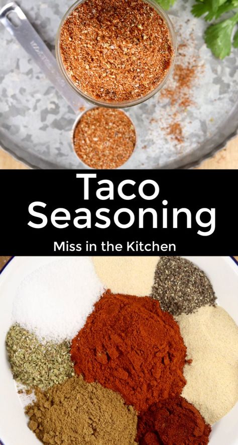 Homemade Taco Seasoning is so simple to mix up and have on hand for all of your favorite Mexican dishes. Just a few simple ingredients that you probably have on hand. Taco Mix Recipe, Diy Taco Seasoning, Make Taco Seasoning, Top Dinner Recipes, Homemade Dressings, Homemade Dry Mixes, Homemade Taco Seasoning Recipe, Taco Spice, Taco Mix