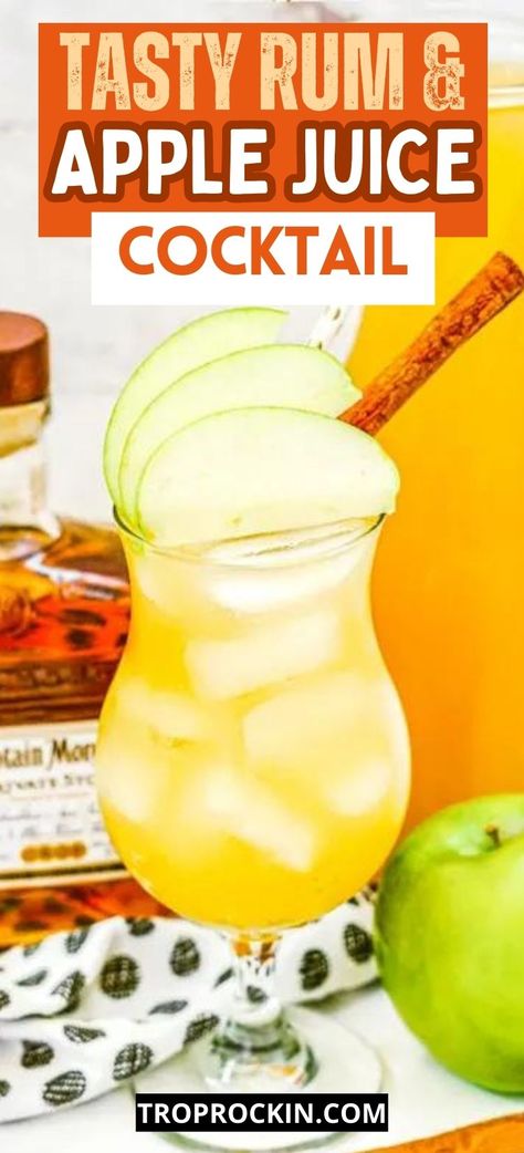 This delicious fall rum and apple juice cocktail is a must try. This easy mixed drink is a refreshing cocktail and so perfect for the fall season. Check it out now! Apple Juice Cocktail, Hot Apple Juice, Rum Drinks Easy, Spiced Rum Drinks, Giggle Water, Apple Cider Mimosa Recipe, Rum And Orange Juice, Spiced Rum Cocktails, Apple Juice Drinks