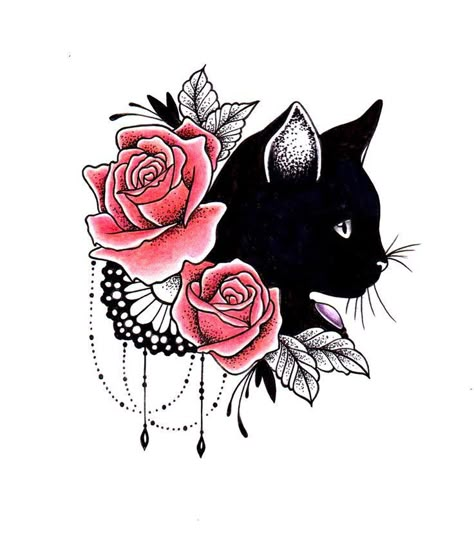 Black Cat Tattoos, Cat Tattoo Designs, Print Outs, Geniale Tattoos, Söt Katt, Disney Tattoos, Trendy Tattoos, Mandala Tattoo, Rose Tattoos