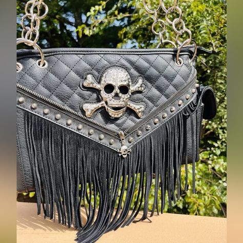 This Listing Is For (1) Black Rhinestone Skull Handbag Embroidered With Studs Concealed Carry Purse The Zippers And The Hardware Are Very Strong And Durable. Size 13"W X 8"H X 5"D) 1) Rear Zipper Carry Pocket 9" X 6" 1) Rear Open Pocket 5" X 5" 2) Snap Side Pockets 3 1/2" X 3 1/2" (1) Inside Wall Zipper Pocket 6" X 5" (2) Small Inside Open Pouch Pockets 3" X 3" (1) Inside Center Zipper Pocket 9" X 5" (1) Large Main Body Zipper Pocket 12" X 7 1/2" Strap Drop Approx 10 1/2" Wallet Not Included In This Listing. Please See Set. Skull Handbags, Rhinestone Skull, Skull Bags, Concealed Carry Purse, Biker Chick, Black Rhinestone, Pocket Pouch, Size 13, Leather Shoulder Bag