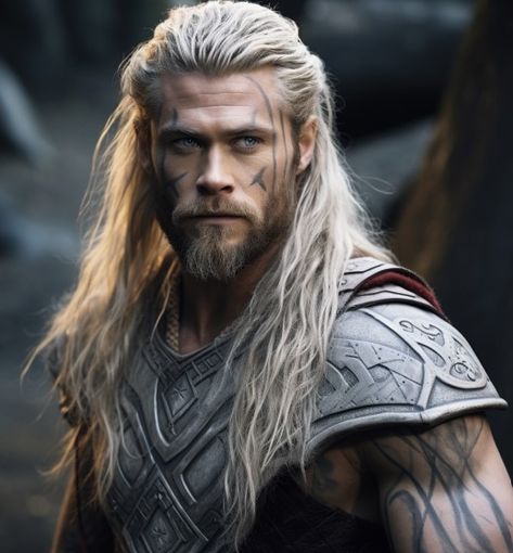 Platinum Blonde Hair Male, Viking Warrior Makeup, Mens Style Ideas, Dnd Family, Alien Cowboy, Viking Warrior Men, Warrior Makeup, Men Long Hair, Warrior Men