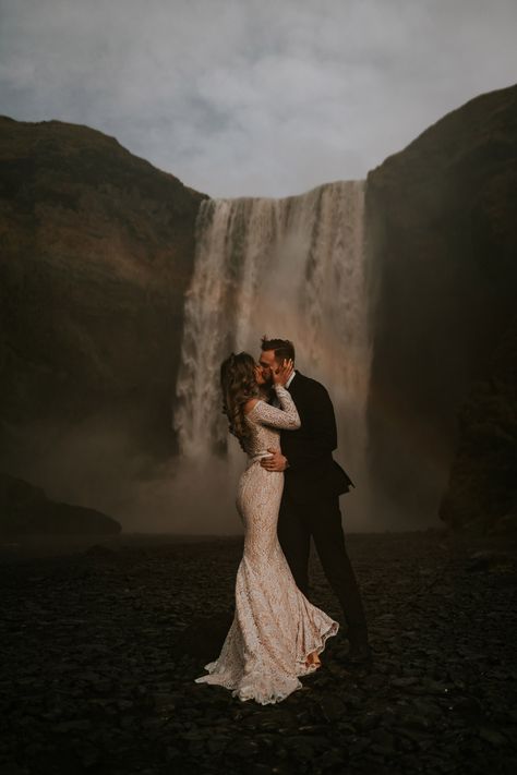 Elope Iceland, Norway Elopement, Wedding Waterfall, Emotional Stories, Waterfall Dress, Iceland Elopement, Skogafoss Waterfall, Waterfall Wedding, Iceland Photography