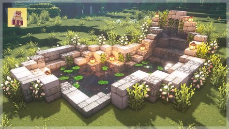 Minecraft Pond, Minecraft Garden Ideas, Minecraft Shops, Minecraft Garden, Rumah Minecraft Sederhana, Minecraft Cottage, Cute Minecraft Houses, Minecraft Plans, Minecraft Construction