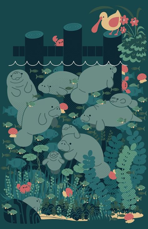 Laura Illustrates The Garden Of Words, Manatees, Wow Art, Cute Little Drawings, Kawaii Wallpaper, Cute Wallpaper Backgrounds, Ecosystem, Art Stuff, Cute Cartoon Wallpapers