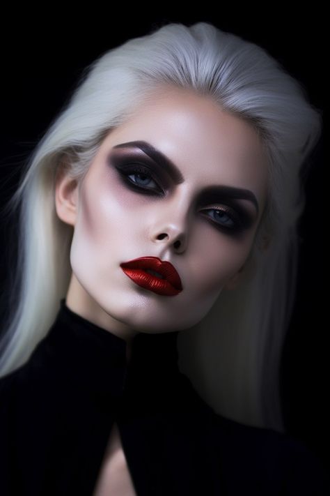 Halloween Makeup Dark Eyes, Cool Vampire Makeup, Vampire Smokey Eye Makeup, Womens Vampire Makeup, Woman Vampire Makeup, Vampire Victim Makeup, Vintage Vampire Makeup, Creepy Vampire Makeup, Pretty Vampire Makeup Looks