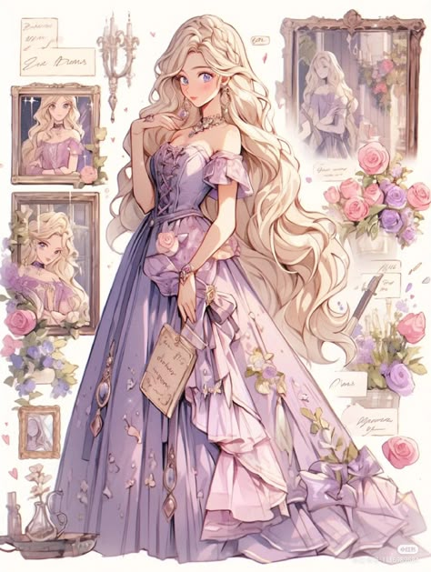 Manga Dress Princesses, Fantasy Princess Outfit Art, Princess Dress Ideas Drawing, Princess Outfit Drawing, Disney Princess Dresses Drawings, Princess Drawing Reference, Princess Anime Art, Anime Princess Beautiful, Princess Oc Art