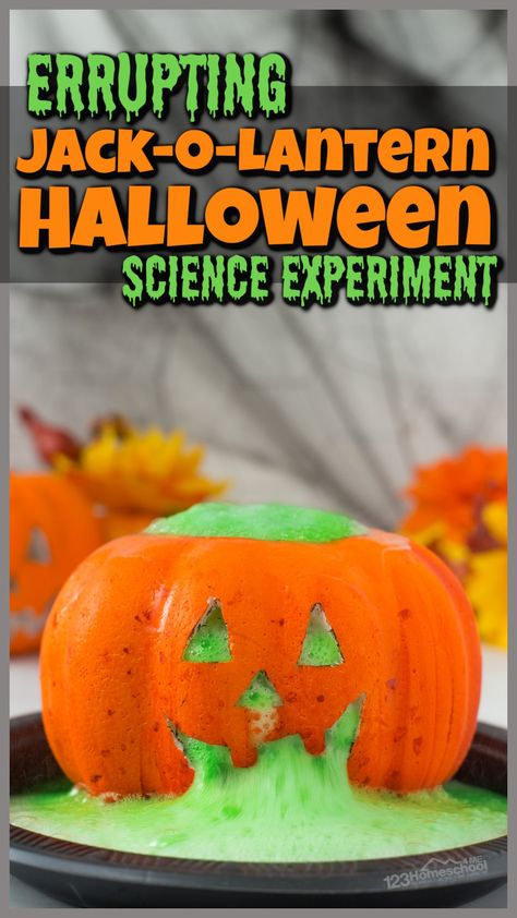 You've got to try this outrageously fun errupting Jack-o-Lantern pumpkin volcano project! Kids will go nuts seeing the halloween science experiments errupt out of the carved pumpkin face! Using pumpkin activities to teach pumpkin science is a great way to get kids excited about science and learning! I highly recommend these pumpkin science experiments with preschool, pre-k, kindergarten, first grade, 2nd grade, and 3rd graders too. Preschooler Halloween Activities, Pumpkin Carving Activities Preschool, Preschool Pumpkin Experiments, Jack O Lantern Volcano, 2nd Grade Halloween Science Experiments, Pumpkins Science Preschool, Halloween Science Preschool Activities, Volcano Pumpkin Experiment, Pumpkin Science For Toddlers