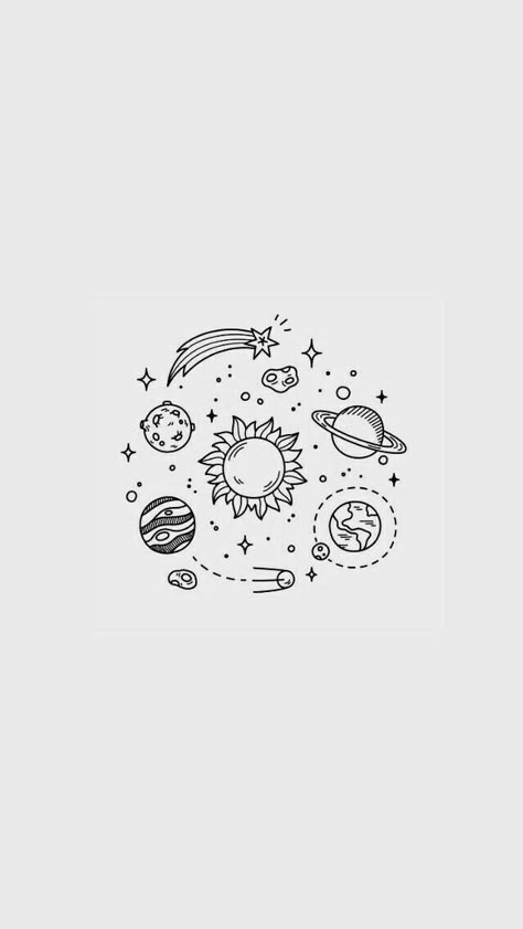 Simple Doodles Wallpaper, Space Line Drawing, Space Drawing Wallpaper, Cute Line Drawings, Space Line Art, Cute Line Art, Space Drawings, 자수 디자인, Mini Drawings