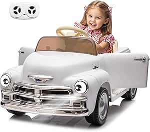 VPQS 12V Kids Toddler Ride On Truck Car Electric Battery Powered 4 Wheels Vehicle with Parent Remote Control Chevy Chevrolet Pickup Retro Old Classic Vintage Cute Design for Girls Boys Ride in (white) Battery Powered Car, Music For Toddlers, Chevrolet 3100, Kids Outdoor Play, Keeping Kids Safe, Chevrolet Pickup, Riding Toys, Big Battery, Chevy Chevrolet