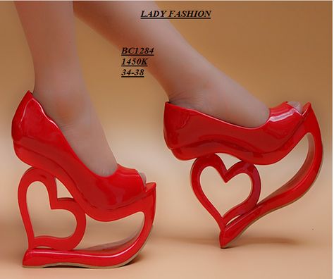 Lovecore Shoes, Heart Core, Artsy Shoes, Up Decorations, Heart Platforms, Wedge High Heels, Lizzie Hearts, Silver Platforms, Heels Aesthetic