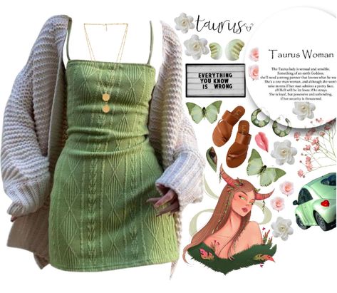 𝕋𝕒𝕦𝕣𝕦𝕤 𝕘𝕚𝕣𝕝 : 𝑆𝑤𝑒𝑒𝑡 𝑤ℎ𝑒𝑛 𝐼 𝑤𝑎𝑛𝑛𝑎 𝑏𝑒 ఌ Outfit | ShopLook St Patrick Outfit, Taurus Outfits, Patrick Outfit, Virgo Outfits, Taurus Aesthetic, Bull Taurus, Venus Clothing, Zodiac Fashion, Nature Inspired Accessories